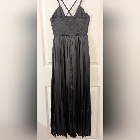 Zara Black Pleated Detail Maxi Dress Keyhole Tie XS - Picture 2 of 9